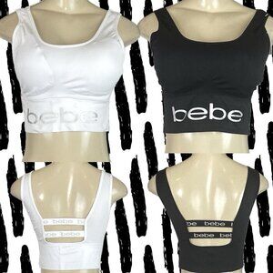 Bebe +1X Black-White Logo Double Back Straps Removable Pads Seamless Bras-2-Pk
